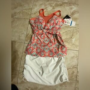 Coco Reef Vibrant Coral and Blue Floral Top and swim skirt